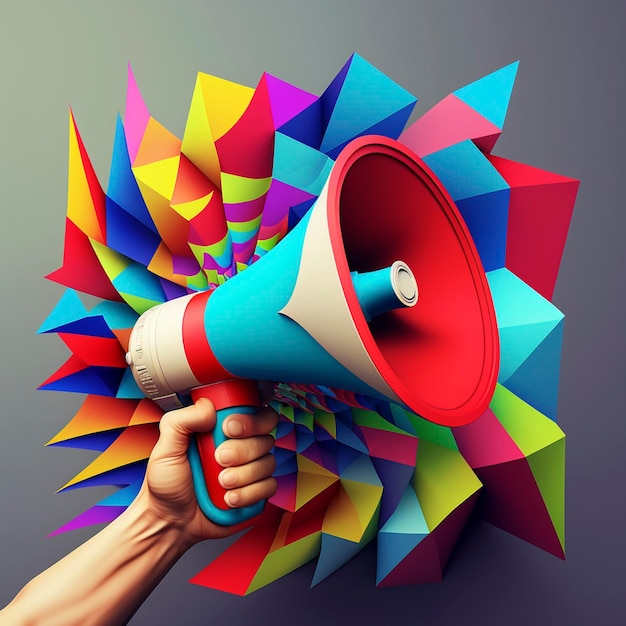 Hand holding colorful megaphone 3d cartoon with colorful background Business concept