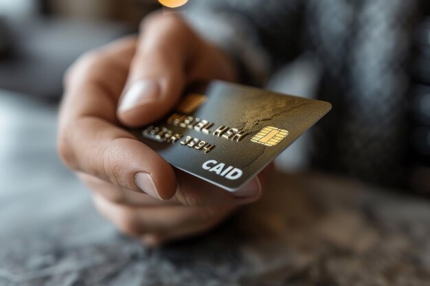 Photo hand holding a credit card for payment