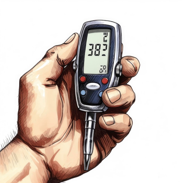 A hand holding a digital thermometer for temperature checking