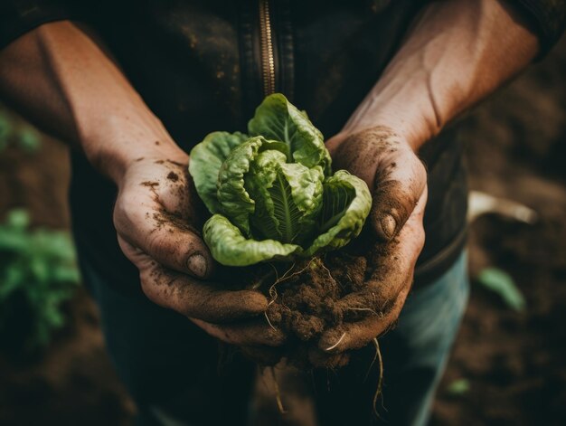 Photo hand holding a dirtcovered potato