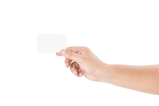 Hand holding empty white card