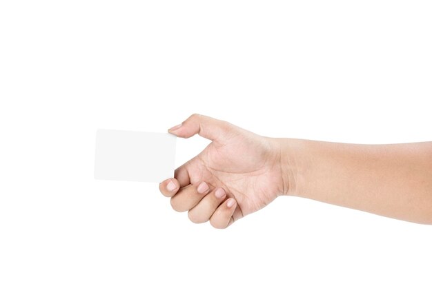 Hand holding empty white card