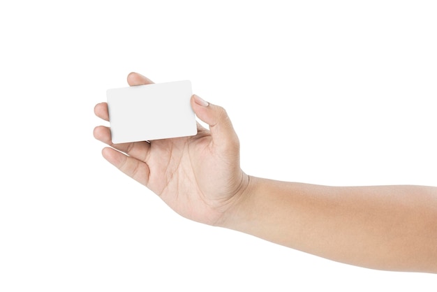 Hand holding empty white card