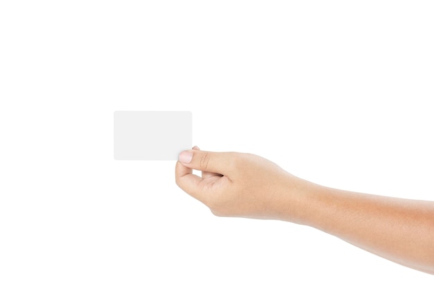 Hand holding empty white card