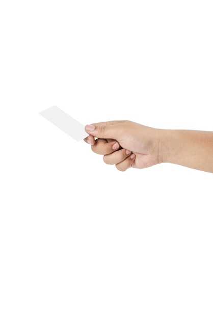 Hand holding empty white card