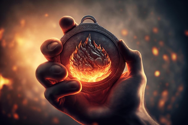 A hand holding a fireball with the word fire on it