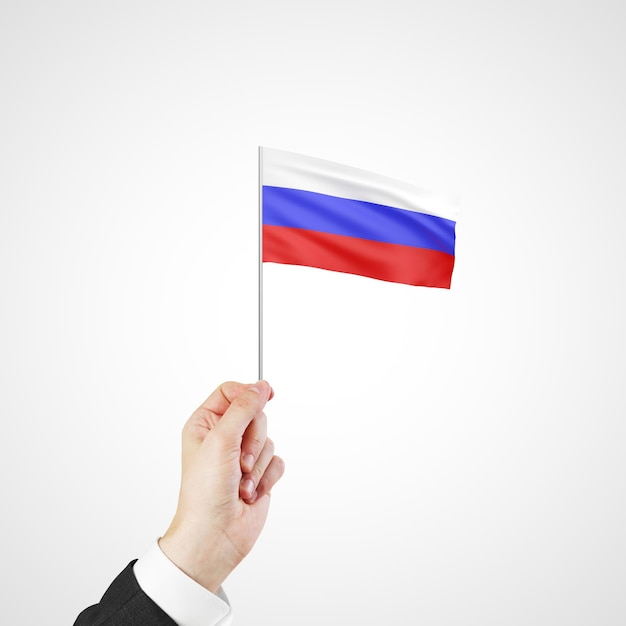 ロシアの国旗を握る手