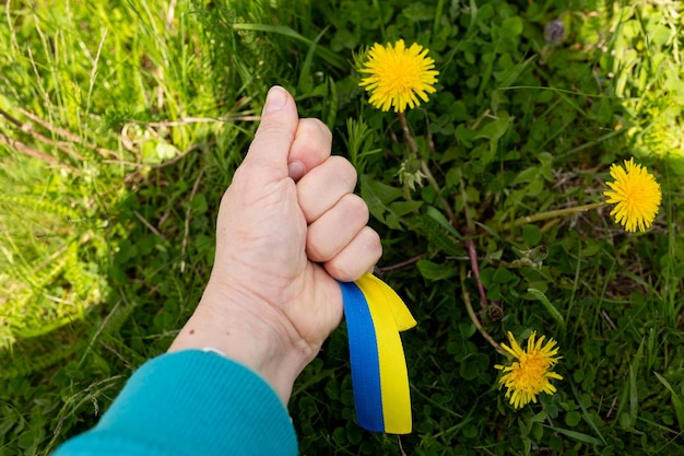 A hand holding a flag that says ukraine on it