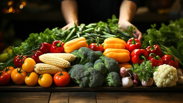 Hand holding fresh organic vegetables for healthy vegetarian