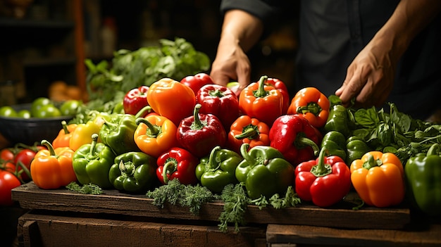 Hand holding fresh organic vegetables for healthy vegetarian