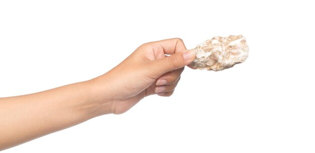 Foto mano che tiene ostriche fresche isolate su sfondo bianco