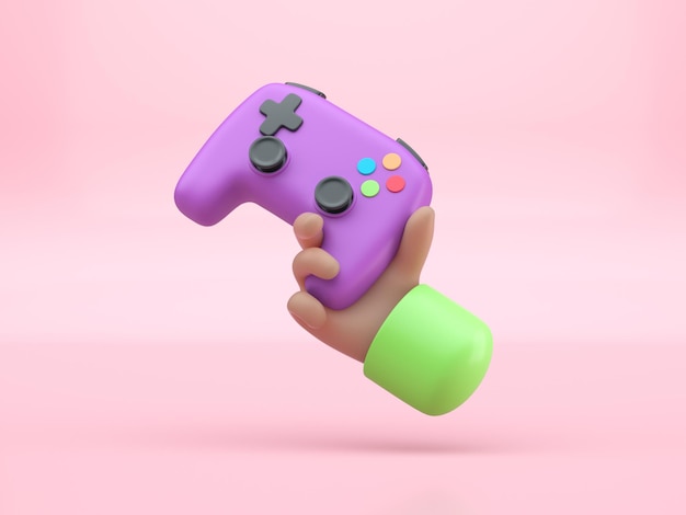 Photo hand holding a gamepad 3d render