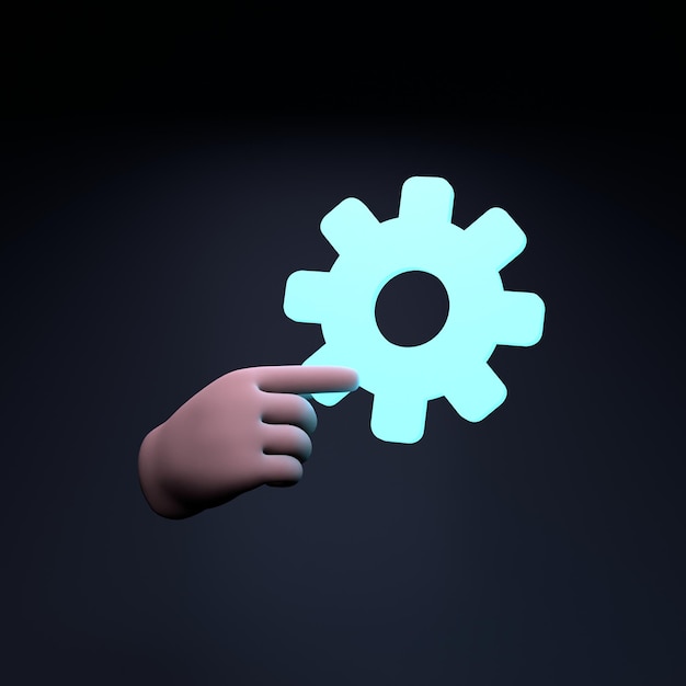 Photo hand holding gear icon 3d render illustration