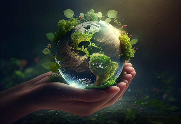 A hand holding a globe with the planet earth in it.