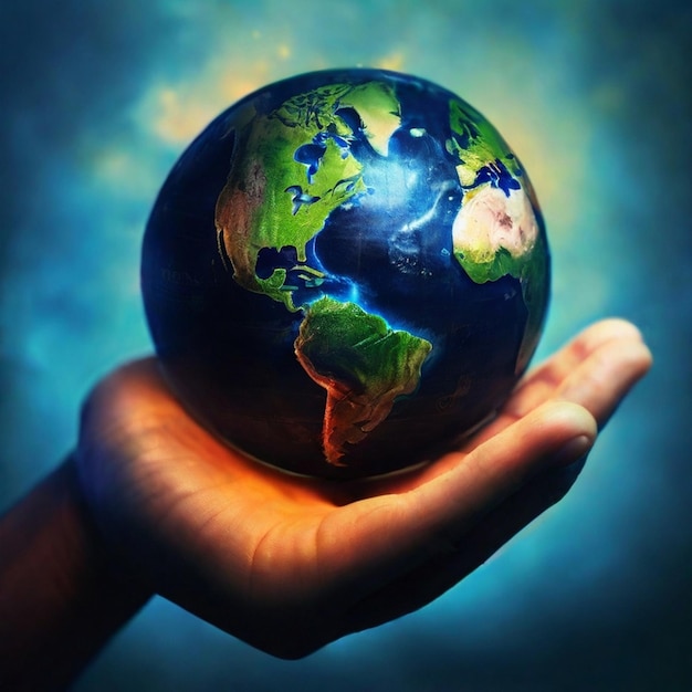 a hand holding a globe with the world on it