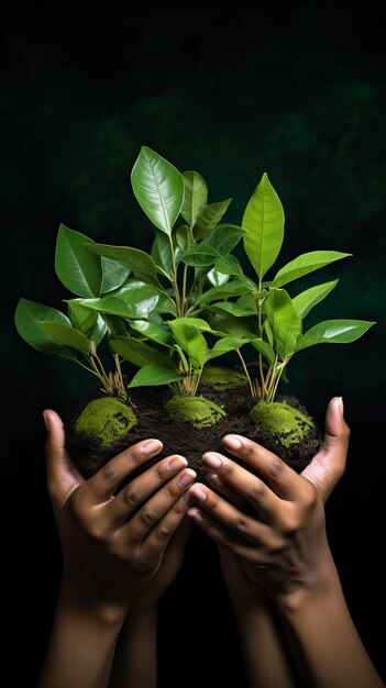 Foto hand holding glove che definisce un buon ambiente felice giornata dell'ambiente