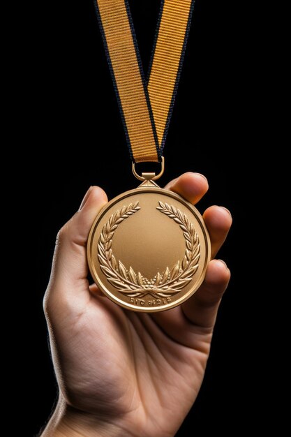 Hand holding golden medal