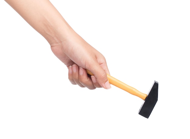 hand holding Hammer isolated on white background