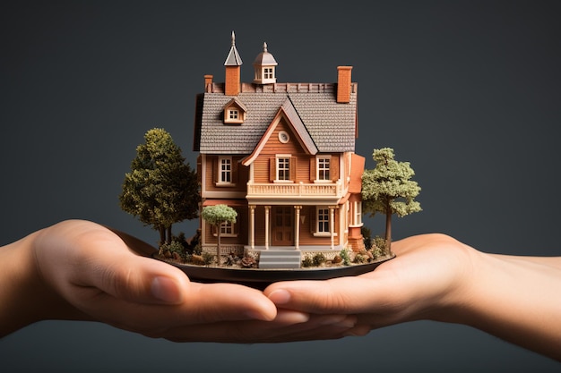 модель дома с рукой миниатюрный минимализм