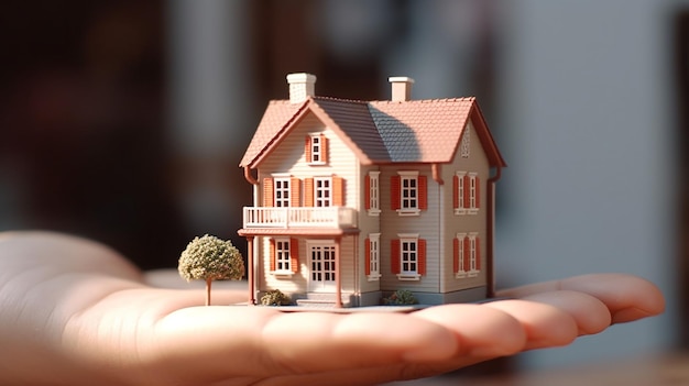 Hand holding house real estate and property model