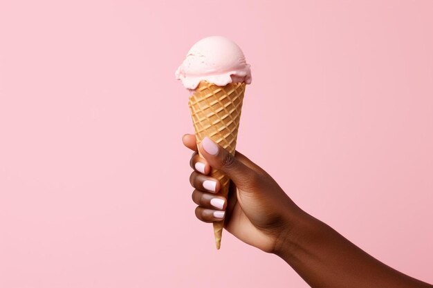 Photo a hand holding an ice cream cone that is pink