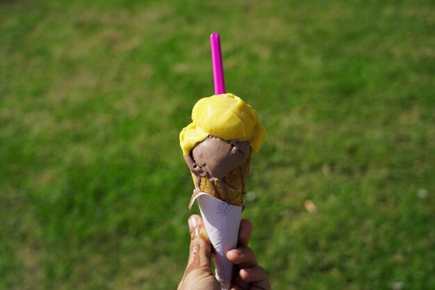 Hand holding ice cream cone