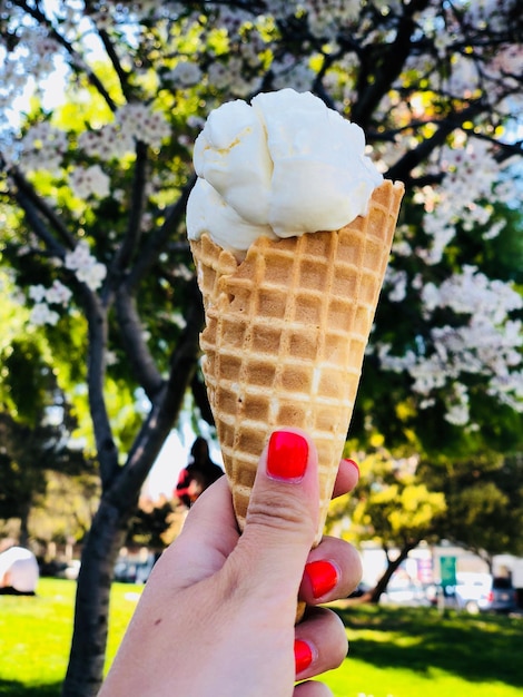 Hand holding ice cream cone