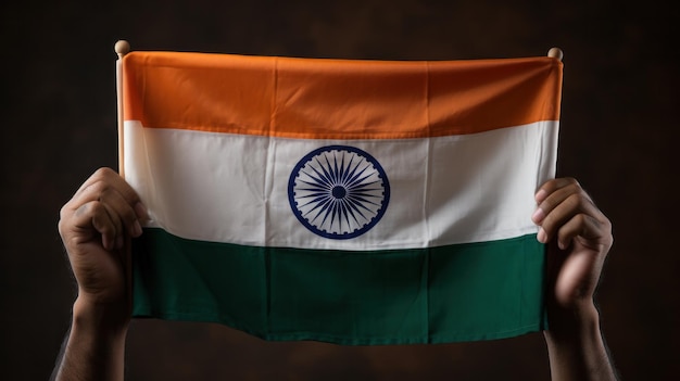 Hand holding India flag