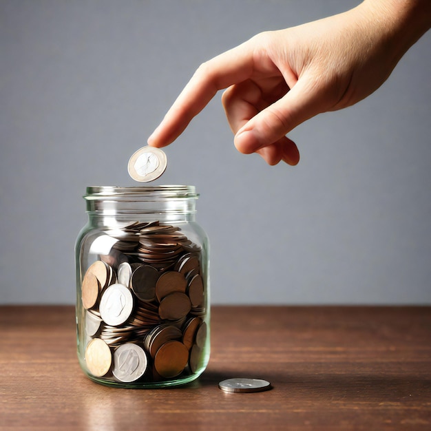 hand holding jar of coins Generative AI