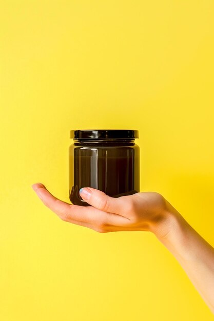 Photo a hand holding a jar of something