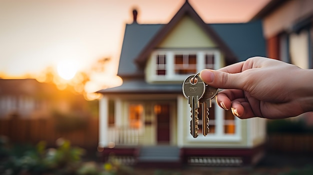 Photo a hand holding keys in front of a house