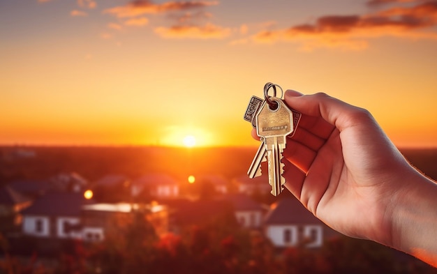 A hand holding keys to a new house representing a mortgage Generative Ai