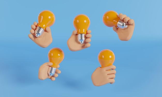 Рука держит лампочку Конкурс великих идей Креативная концепция идеи 3d рендеринг