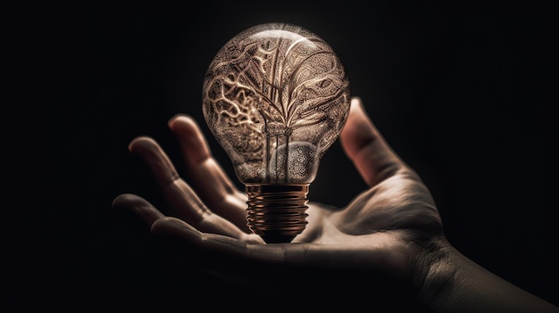 A hand holding a light bulb with the word light on it