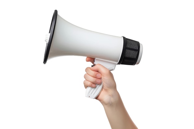 Hand holding a loud speaker megaphone