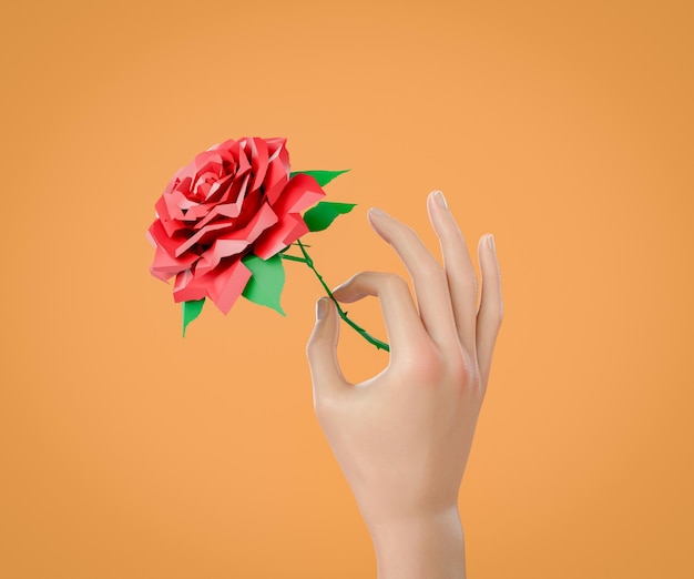 hand holding a lowpoly rose