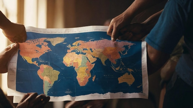 a hand holding a map of the world