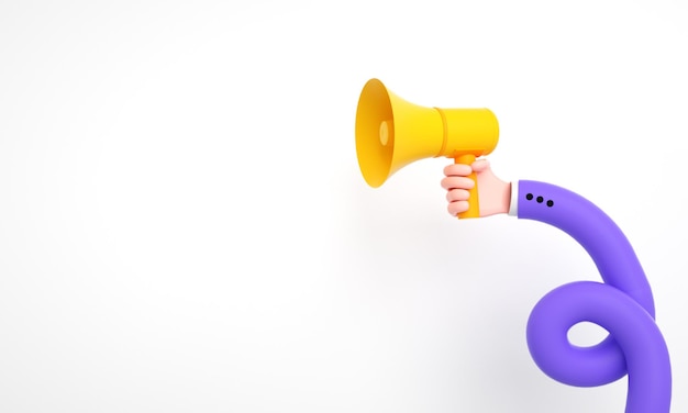 Hand holding megaphone 3d background for social media and djital marketing