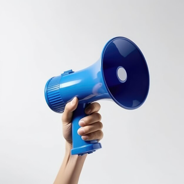 Hand Holding Megaphone on a Solid Background