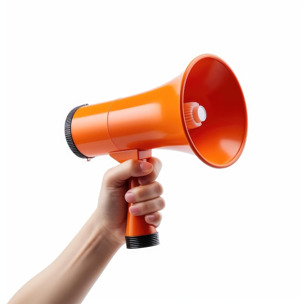 Hand Holding Megaphone on a Solid Background