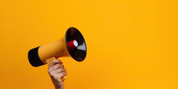 Hand holding megaphone speaker on isolated background