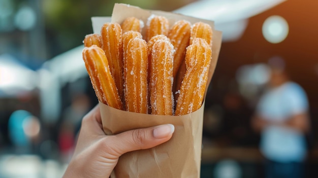 Hand holding a Mexican Churros