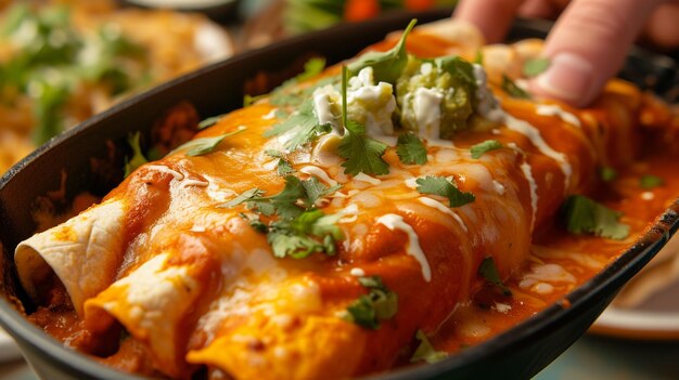 Hand holding a Mexican Enchilada