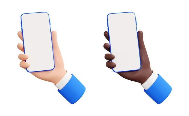 사진 손을 잡고 휴대 전화 3d 렌더링 그림 빈 화면으로 전화로 인간의 손을 설정
