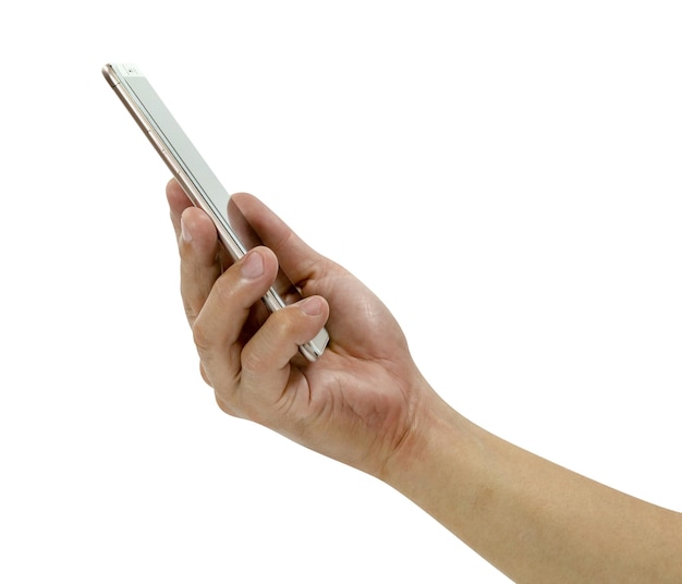 hand holding mobile smart phone isolated on white backgroundclipping path