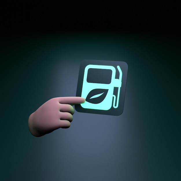 Hand holding neon eco fuel icon Ecology concept 3d render illustration