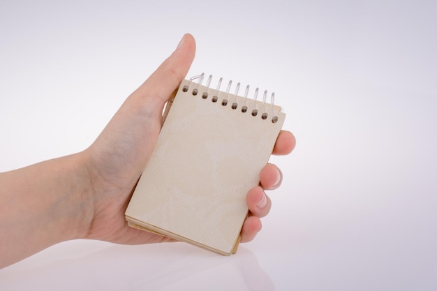 Hand holding a notebook