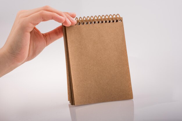 Hand holding a notebook