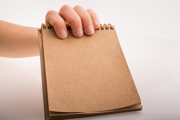 Hand holding a notebook