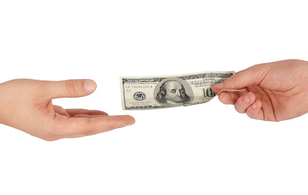 Photo hand holding one hundred dollars